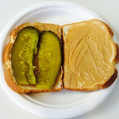 Peanut butter pickle sandwich Pickle Sandwich, Dill Pickle Slices, Jif Peanut Butter, Dill Pickle Chips, Gross Food, Pickle Butter, Best Peanut Butter, Weird Food, Slice Of Bread