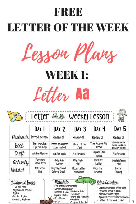 Free Preschool Lesson Plans - letter of the week -letter a Free Preschool Lesson Plans, Alphabet Lesson Plans, Pre K Lesson Plans, Daycare Lesson Plans, Daycare Curriculum, Weekly Lesson Plan, Planning School, Curriculum Lesson Plans, Toddler Lessons