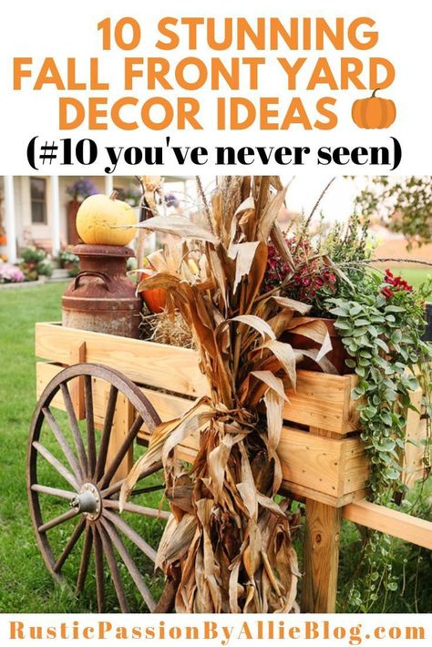 Fall Front Yard, Yard Fall Decor, Front Yard Decor Ideas, Simple Fall Decorations, Outside Fall Decorations Front Yards, Fall Outside Decor, Country Porch Decor, Yard Decor Ideas, Outside Fall Decorations