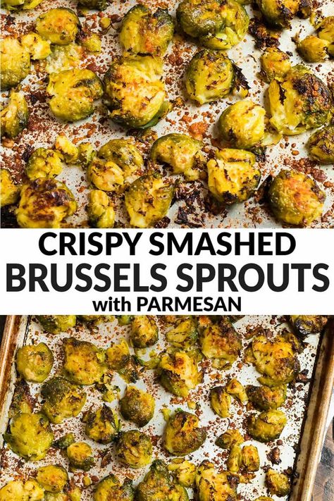 Smashes Brussel Sprouts, Smash Brussel Sprouts, Smashed Brussel Sprouts, Smashed Brussels Sprouts, Well Plated, Healthy Side Dish, Sprout Recipes, Brussels Sprouts Recipe, Healthy Side