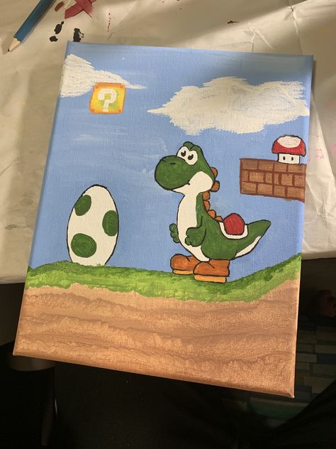 Mario Acrylic Painting, Yoshi Painting, Painting 2023, Geek Home Decor, Muggulu Designs, Friends Picture, Muggulu Design, Salt Air, Cute Canvas Paintings