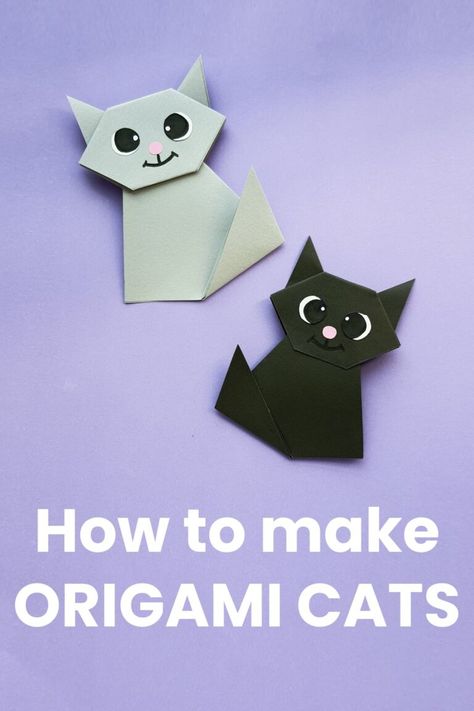 Learn how to make cat origami using craft paper or origami paper. Make a black cat for Halloween, or any color cat any time of year. Halloween Origami Easy Step By Step, Halloween Cat Crafts, Easy Origami Step By Step, Cat Origami, Cat For Halloween, Quick Halloween Crafts, Halloween Origami, Halloween Symbols, Construction Paper Crafts