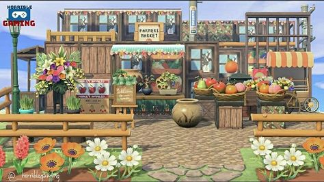 20 ACNH Shopping Center, Marketplace & Shop Ideas – FandomSpot Acnh Farmers Market, Animal Crossing Island Inspiration, Farmers Market Stand, Acnh Cottagecore, Ac New Leaf, Animal Crossing Guide, Animal Crossing Wild World, Acnh Ideas, Animal Crossing Villagers