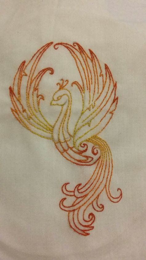 Phoenix embroidery Phoenix Embroidery Pattern, Phoenix Embroidery, Mythical Beasts, Mythical Beast, Brazilian Embroidery, Embroidery On Clothes, Modern Embroidery, Embroidery Craft, Embroidery Ideas