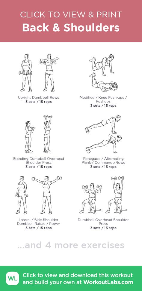 Back & Shoulders – click to view and print this illustrated exercise plan created with #WorkoutLabsFit Back And Shoulder Workout Gym, Shoulder Back Workout, Shoulders And Back Workout, Back And Shoulders Workout, Back And Shoulder Workout, Workout Labs, Shoulders Workout, Beginner Workout At Home, Reps And Sets