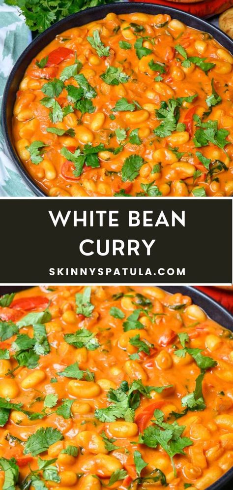 White Bean Curry Recipe White Bean Baked Beans, Best White Beans Recipe, White Bean Risotto, Indian Beans And Rice, No Onions Recipes, Buffalo White Beans, White Kidney Bean Recipes Indian, Tomato And White Bean Stew, White Bean Spinach Recipes