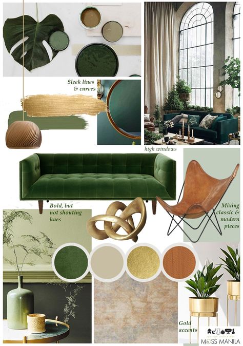 Living Room Mood Board, Room Mood Board, Green Living Room Decor, Gold Living, Gold Living Room, Interior Design Boards, Living Room Color Schemes, Room Color Schemes, Trends 2023