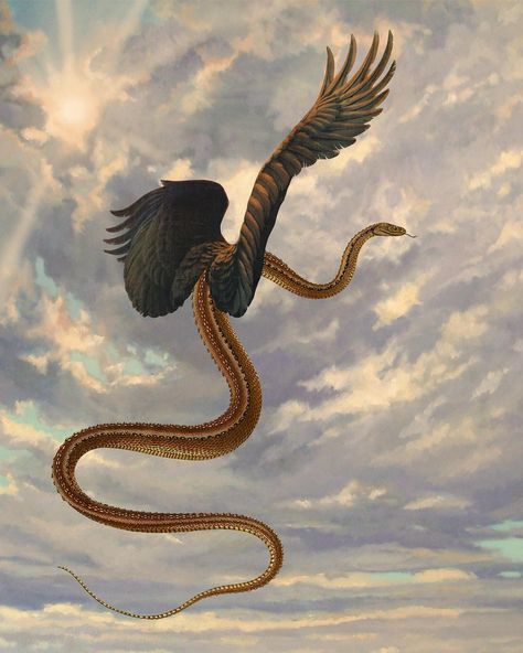 Snake With Wings, Snake Mural, Winged Snake, Winged Serpent, Animal Illustration Art, Snake Art, Wild Creatures, Arte Obscura, Alien Art