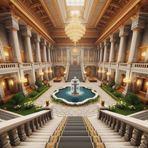 Minecraft Mansion Remodel, Minecraft Dining Room Medieval, Minecraft Castle Library, Minecraft Grand Staircase Design, Greek Palace Minecraft, Bloxburg Castle Build, Minecraft Courtroom, Minecraft Temple Interior, Minecraft Royal Bedroom