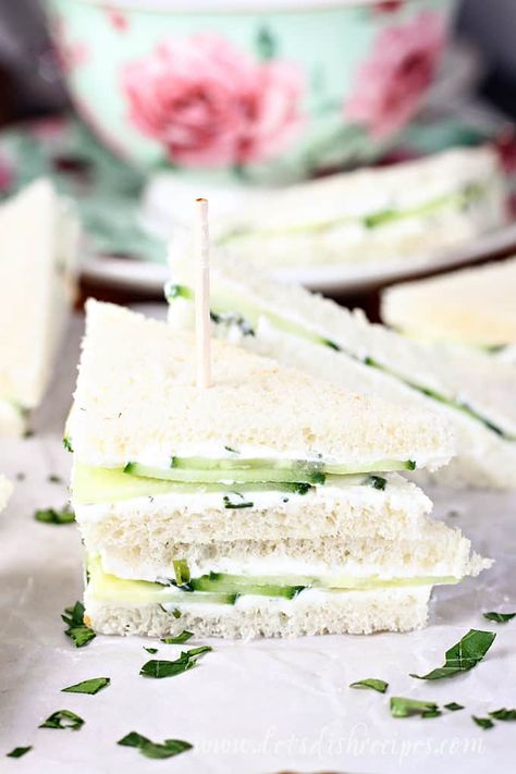 Cucumber Tea Sandwiches Recipe -- Herbed cream cheese is layered with thinly sliced cucumbers in these beautiful little sandwiches that are perfect for any special occasion, including Easter and Mother's Day. #cucumbers #sandwiches #teaparty Cucumbers Sandwiches, Cucumber Cream Cheese Sandwiches, Party Sandwiches Recipes, Tea Party Sandwiches Recipes, Cucumber Cream Cheese, Herbed Cream Cheese, Cucumber Sandwiches Recipes, Cucumber Tea, Picnic Food Ideas