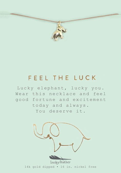 PRICES MAY VARY. FEEL THE LUCK everyday with this 14K gold-dipped elephant charm necklace. Truly thoughtful lucky elephant gifts for women. DELICATE and dainty necklace. Inspirational jewelry for women and girls that lends an elegant yet subtle touch to any party ensemble. PERFECTLY SIZED 16” cord to accommodate most neck sizes. A positively inspirational necklace she won't want to take off. NICKEL-FREE satin finish design is gentle and non-reactive on sensitive skin. A perfect elephant gift ide Elephant Necklace Gold, Elephant Charm Necklace, Lucky Jewelry, Friendship Symbols, Lucky Elephant, Gold Elephant, Elephant Necklace, Moon Collection, Luck Charm