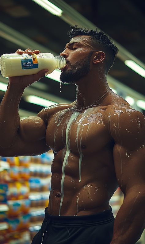 Hulking Hunk Guzzles Galaxy's Most Powerful Protein Shake!!! #gymlife #proteinshake #muscleman #fitnessmodel #sweaty #hydration #shredded #workoutmotivation #beardedathlete #supermarket Sweaty Man, Lean Muscle Men, Fake Men, Short Hair With Beard, Gym Guys, Muscle Hunks, Male Fitness Models, Boy Models, Fantasy Male