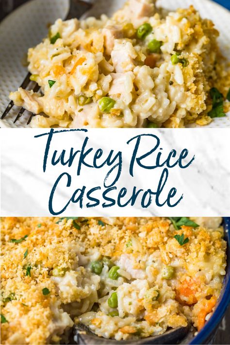 Need recipe ideas for your leftover turkey? Try this creamy and cozy turkey rice casserole recipe. Just 15 minutes to assemble, then bake in the oven for a delicious comfort food meal. #casserole #leftoverturkey #ricecasserole #leftovers #turkey #comfortfood Turkey Ideas Leftover, Rice And Turkey Casserole, Things To Do With Turkey Leftovers, Rice Turkey Casserole, Crockpot Turkey Casserole Recipes, Turkey Cornbread Casserole, Cheesy Turkey Casserole, Turkey Supper Ideas, Leftover Turkey Rice Casserole