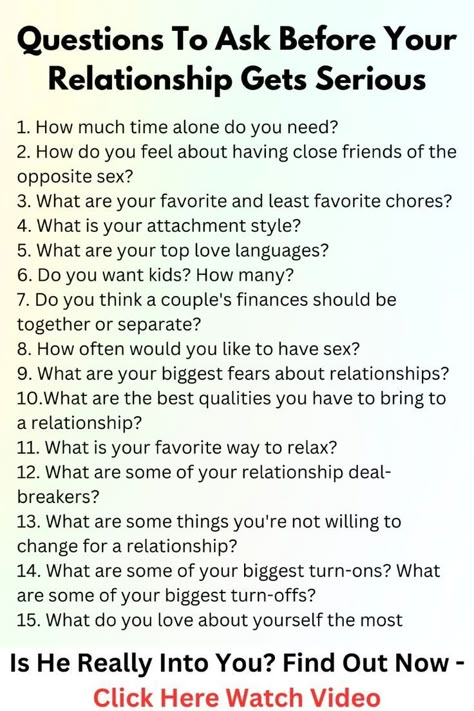 Questions To Ask Before Your Relationship Gets Serious Questions Before Relationship, Deep Questions To Ask Husband, Cute Gestures For Boyfriend, Relationship Questions For Him, Uncomfortable Questions To Ask, Serious Relationship Questions, Interesting Questions To Ask, Questions To Ask Your Girlfriend, Questions To Ask Your Crush