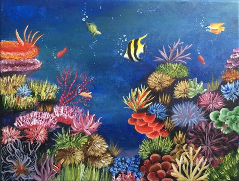 Paint Coral Reef, Coral Reef Watercolor Paintings, Coral Reef Painting Acrylics, Coral Reef Painting, Acrylic Coral Reef Painting, Reef Painting, Coral Reef Illustration Underwater, Manchester New Hampshire, Ocean Mural