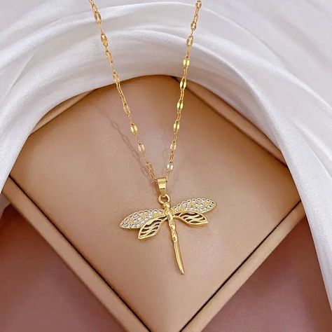 Dragonfly Jewelry, Dragonfly Necklace, Dragonfly Pendant, Neck Jewellery, Fancy Jewellery, Long Pendant Necklace, Fancy Jewelry, Chain Choker, Gold Jewelry Fashion