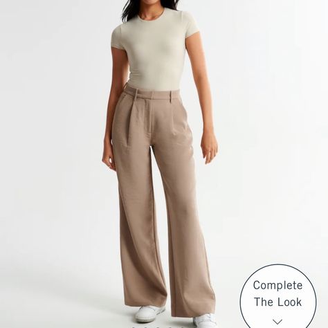 Brown Trousers Outfit, Tan Linen Pants, Abercrombie (women), Best Leather Jackets, Striped Wide Leg Pants, Wide Leg Linen Pants, Brown Pants, High Rise Pants, Jumpsuit Trousers