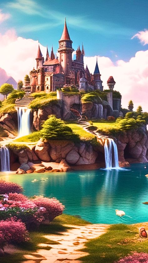 #fantasyart #castle Elvish Castle, Castle On Hill, Story Backgrounds, Story Background, Handy Wallpaper, Interactive Stories, Fantasy Aesthetic, Fantasy Landscape, Fantasy World