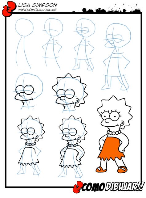 Aprende a dibujar a Lisa Simpson paso a paso: http://www.comodibujar.es/tutoriales-dibujo/como-dibujar-a-lisa-simpson/ Drawing Items, Draw Cartoon Characters, Disney Drawing Tutorial, Kate Made, Workplace Fashion, Simpsons Drawings, Drawing Instructions, Draw Cartoon, Easy Drawing Tutorial