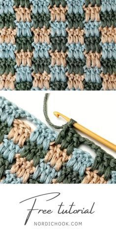 The interlocking block stitch - Nordic Hook - Free crochet stitch tutorial Scrap Crochet Blanket, Crochet Block Stitch, Block Stitch, Crochet Stitch Tutorial, Yarn Ideas, Scrap Yarn, Knit Projects, Crochet Blanket Designs, Hand Crafts