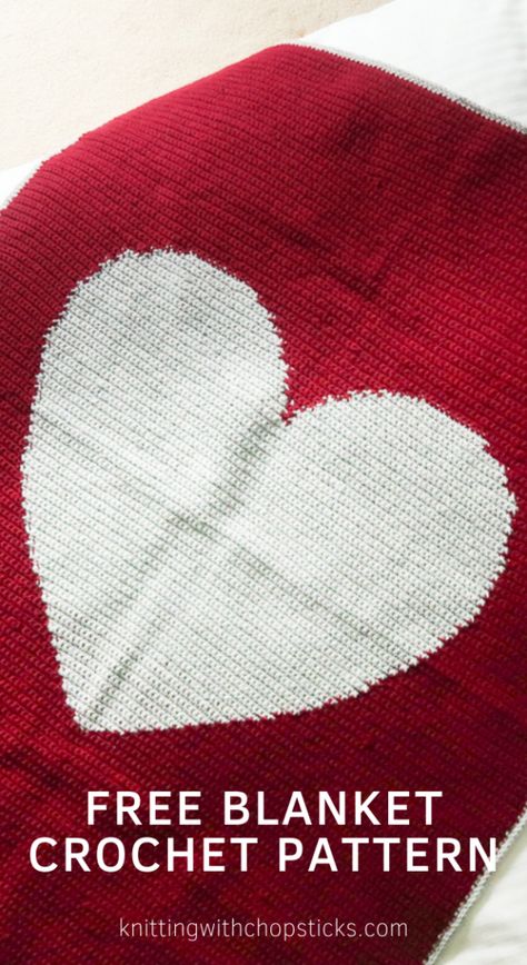 Show your love with this free crochet baby blanket pattern. If you've never done colorwork before, this heart blanket is a wonderful place to start. My step-by-step instructions and crochet chart will guide you through the process. You'll end up with an adorable baby blanket or small throw that's completely reversible. Add the optional corner tassels for a fun twist. Check out the complete free crochet blanket pattern here. #crochetblanket #babycrochet #babyblanket #crochetchart Crochet Heart Blanket Free Pattern, Heart Crochet Blanket, Heart Blanket Crochet Pattern, Crochet Heart Blanket, Valentines Blanket, Heart Blanket, Crochet Afghan Patterns Free, Valentines Crochet, Bag Crochet