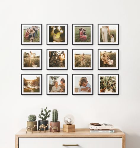 Small Apartment Photo Wall, Gallery Wall Mixtiles, Mixtiles Gallery Wall, Photo Tile Wall, Canvas Pictures On Wall Living Room, Tile Pictures Wall Art, Mix Tiles Photo Wall Ideas Living Room, Mixed Tiles Photo Wall Ideas, Photo Tiles Wall Decor Ideas