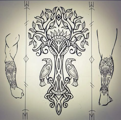 Viking Mask Tattoo, Celtic Art Tattoo, Yggdrasil Art, Yggdrasil Tattoo, Traditional Viking Tattoos, Norse Art, Pagan Tattoo, Arte Viking, Viking Tattoo Symbol