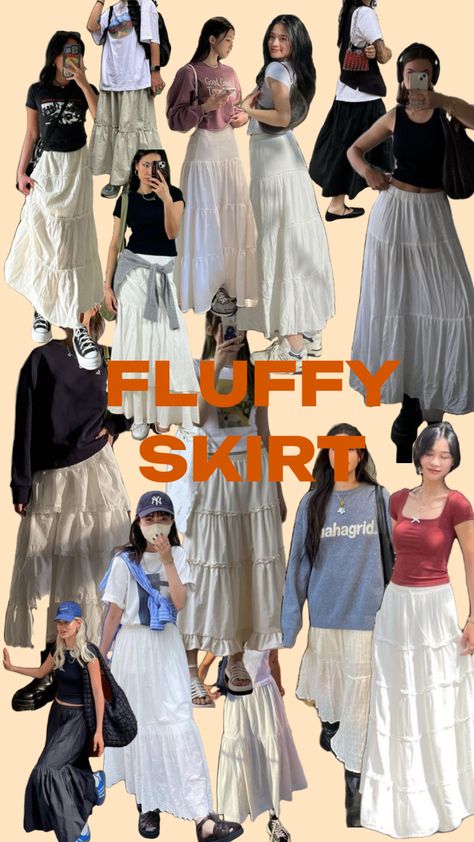 #meuprimeiroshuffle #myfirstshuffle #skirtsoutfits #skirtsinspo #skirtideas Modest Girly Outfits, Japan Outfits, White Skirt Outfits, Fluffy Skirt, Estilo Indie, Japan Outfit, 여름 스타일, Pretty Skirts, Skirts And Dresses