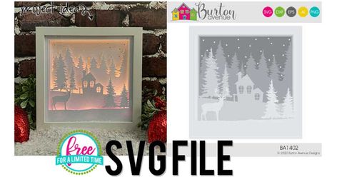 Welcome to Day 24 of my 25 days of Craftmas series!  Today, I'm showing you how to make this pretty lighted winter shadow box.  I'm so excited to share this project because I think it turned out amazing!  It's so pretty to look at and it's so easy to make, since your machine does most of the work. Cricut Light Box Projects, Cricut Light Box, Cricut Light, Cricut Projects Christmas, Light Box Diy, Cricut Christmas Ideas, Diy Shadow Box, Christmas Shadow Boxes, Joy Cards