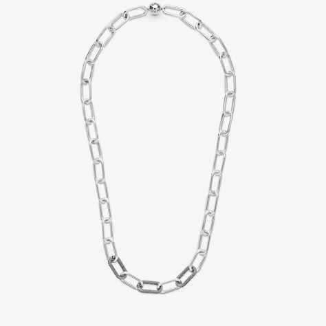 Pandora Me Link Necklace | Silver | Pandora US Pandora Me, Chunky Silver Necklace, Silver Link Necklace, Pandora Earrings, Pandora Pink, Open Bangle Bracelet, Mini Necklace, Dangle Necklaces, Necklace Chain Lengths