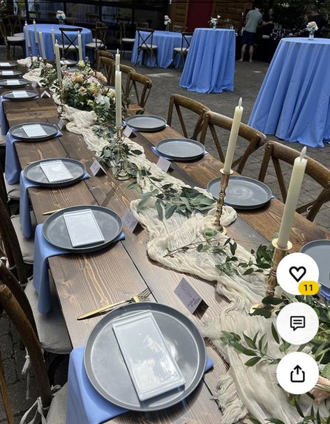 Habesha Graduation, Rustic Blue Wedding, Middle Earth Wedding, Simple Table Decorations, Table Presentation, Blue Wedding Centerpieces, Baby Blue Weddings, Uncle Mike, Jackson Hole Wedding