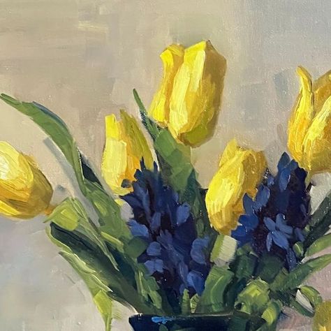 Yellow Tulips Painting, Mystic Wallpaper, Tulip Painting, Tulips In Vase, Yellow Tulips, Yellow Art, Flower Ideas, April 29, Still Life Painting