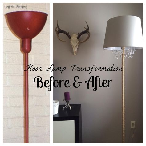 Old floor lamp before and after Floor Lamp Redo, Diy Chandelier Lamp, Floor Lamp Makeover, Lamp Redo, Diy Floor Lamp, Diy Luminaire, Indoor Floor Lamps, Antique Lamp Shades, Lamp Makeover