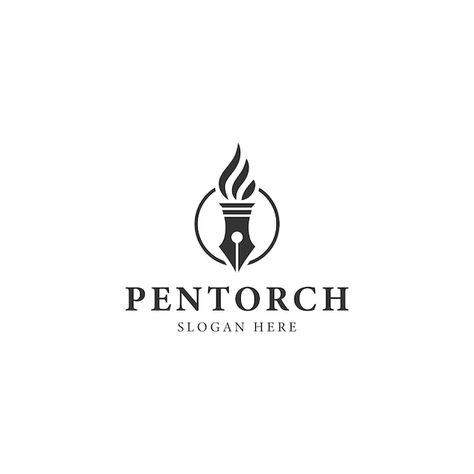 Pen and torch logo design | Premium Vector #Freepik #vector #torch-logo #document-logo #ink-pen #writer-logo Pen Logo Design Ideas, Torch Logo Design, Pen Logo Design, Document Logo, Horror Logo, Pen Logo, Writer Logo, Lamp Logo, Government Logo