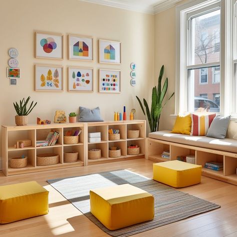 Discover a world of charming and functional furniture for your preschool. From cozy reading nooks to interactive learning corners, our Pinterest board showcases a range of imaginative designs. Create an enchanting environment where every piece sparks creativity and supports holistic growth. Dive in and design the perfect kindergarten ambiance! Montessori Reading, Kindergarten Furniture, Daycare Decor, Daycare Design, Toddler Playroom, Church Nursery, Reading Area, Home Daycare, Reading Nooks