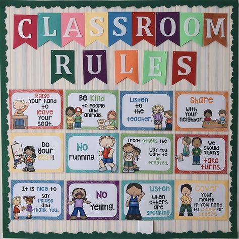 Classroom Rules Kindergarten, Rules Kindergarten, Kindergarten Wall Decoration, Preschool Classroom Rules, English Poster, School Wall Decoration, Peraturan Kelas, English Classroom Decor, Classroom Rules Poster