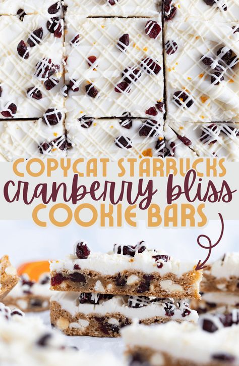 Cranberry Bliss Bars (Starbucks Copycat) - Cooking With Karli Cooking With Karli Cranberry Bliss Bars, Easy Cranberry Bliss Bars, Christmas Blondie Bars, Bliss Bars Starbucks, Cranberry Blondies, Starbucks Cranberry Bliss, Cranberry Bliss Bars Recipe, Cranberry Treats, Cranberry Bliss Bars Starbucks