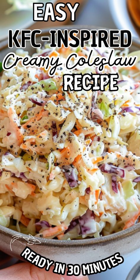 Easy KFC-Inspired Creamy Coleslaw Kfc Coleslaw Recipe Copycat, Easy Coleslaw Dressing, Creamy Coleslaw Recipe, Creamy Coleslaw Dressing, Kfc Coleslaw Recipe, Cabbage And Carrots, Picnic Side Dishes, Easy Coleslaw, Picnic Spread