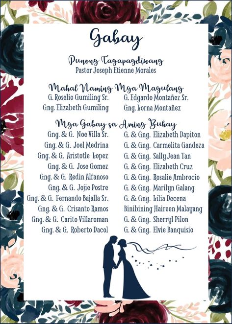 Gabay. Principal Sponsors' Page. Tagalog. Filipino Invitation, Wedding Souvenirs For Principal Sponsors, Filipino Wedding Invitation, Wedding Invitation Content, Filipino Wedding Traditions, Wedding Invitation Layout, Wedding Vows Quotes, Filipiniana Wedding Theme, Funny Wedding Vows