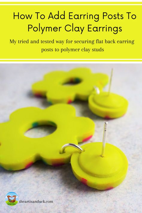 Sealing Polymer Clay Jewelry, Polymer Clay Must Haves, Polymer Clay Earring Backs, Attaching Earring Posts To Polymer Clay, Polymer Bead Earrings, How To Attach Earring Posts To Polymer Clay, Polymer Clay Earrings Diy How To Make, How To Attach Studs To Clay Earrings, How To Start Making Clay Earrings