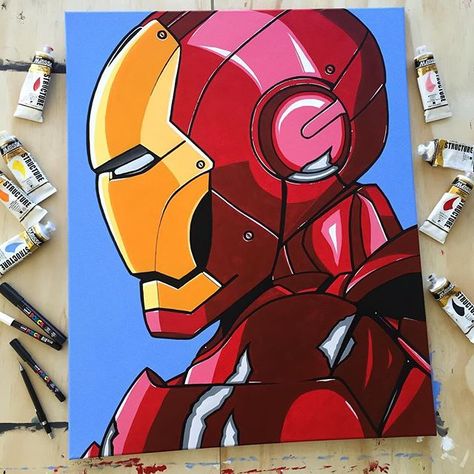 Painting #ironman / Acrylic & Posca markers on canvas. Not sure if I'm finished yet. Might put graffiti all over the suit haha.    #Regram via @stephenward_art Marvel Canvas Art, Iron Man Painting, Markers On Canvas, Avengers Painting, Marvel Canvas, Avengers Drawings, Marvel Paintings, Posca Markers, Iron Man Art