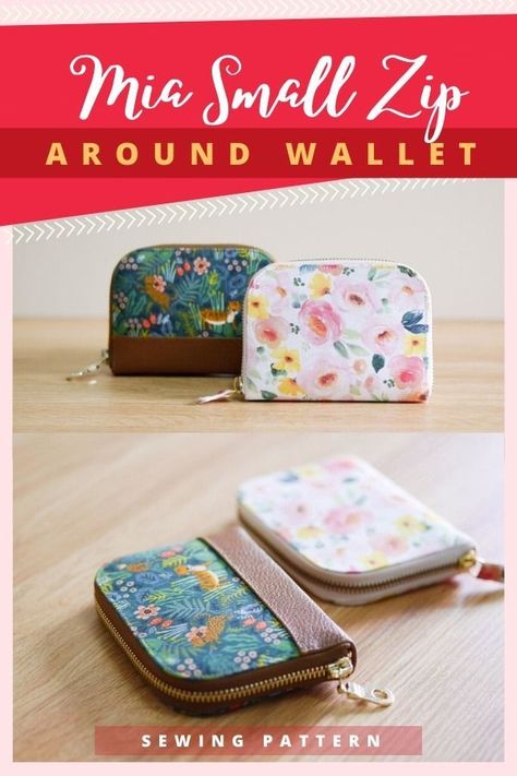 This is the Mia Small Zip Around Wallet sewing pattern. Here's your chance to sew yourself a small zip-around wallet. This compact wallet was designed in one Small Fabric Wallets Diy, How To Sew A Wallet With Zipper, Sew Wallet Pattern, Small Zip Pouch Coin Purses, Zipper Wallet Sewing Pattern, Zip Around Wallet Pattern, Small Wallet Pattern Free, Small Wallets For Women Diy, Keychain Wallet Pattern