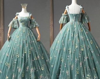 Poofy Dress, Floral Prom Dresses, Green Tulle, Lace Formal Dress, فستان سهرة, Green Prom Dress, Sweet 16 Dresses, Dress Images, Dress Boutique