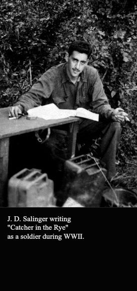 The only known photo of J. D. Salinger writing The Catcher in the Rye as a WWII soldier. He was a veteran of the D-Day Allied Invasion of Normandy (1944). Jd Salinger, Holden Caulfield, J D Salinger, Catcher In The Rye, Ayn Rand, Writers And Poets, Writing Space, Writers Write, Anais Nin