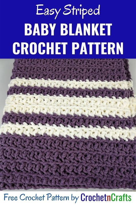 Easy Striped Baby Blanket Crochet Pattern - CrochetNCrafts Striped Baby Blanket Crochet, Crochet Striped Blanket Pattern, Blanket Cardigan Pattern, Baby Blanket Crochet Patterns, Amanda Crochets, Baby Blanket Knitting Pattern Easy, Crochet Kids Blanket, Crochet Blanket Sizes, Magic Circle Crochet