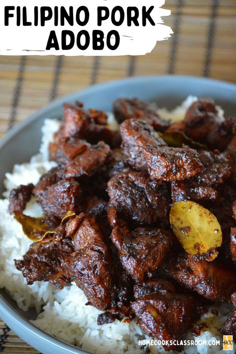 Pork Adobo (Filipino) - Home Cooks Classroom Pork And Couscous Recipes, Pork Shoulder Chunks Recipes, Pork Adobo Recipe Filipino, Filipino Adobo Recipe, Pork Chunks, Filipino Pork Adobo, Adobo Filipino, Pork Adobo Recipe, Easy Filipino Recipes