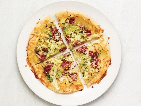 Corned Beef and Cabbage Pizzas Recipe | Food Network Kitchen | Food Network Beef Flatbread, Cabbage Pizza, Pizzas Recipe, Beef Pizza, Cooking Corned Beef, Quick Pizza, Corned Beef And Cabbage, Beef And Cabbage, Corn Beef And Cabbage