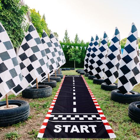 Car Theme Party Games, Motorsport Party Theme, Go Kart Birthday Party Ideas, Go Kart Party Ideas, F1 Themed Party, F1 Party Theme, F1 Theme Party, F1 Theme Birthday, Racing Decorations Diy Party Ideas