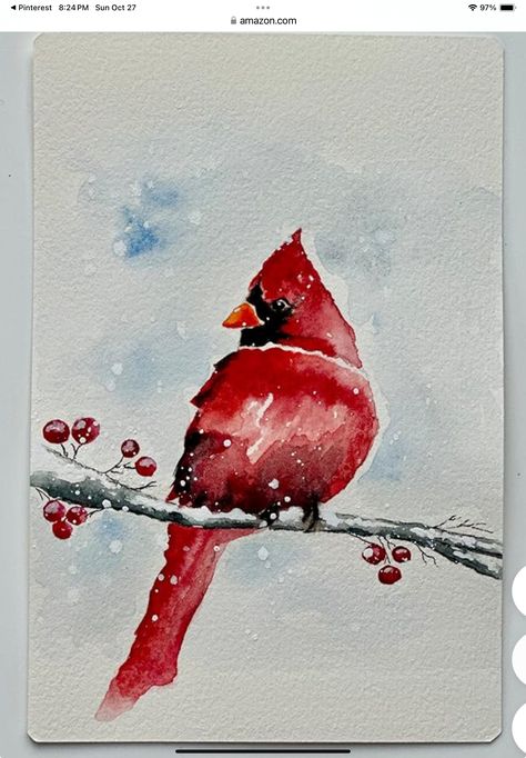 Cardinal Watercolor, Bird Watercolor Art, Cardinal Painting, Anime Drawing Sketches, Oil Painting Inspiration, Cape May Nj, Watercolor Paintings For Beginners, Winter Watercolor, Christmas Card Art