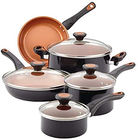 Farberware Glide CopperSlide Ceramic Nonstick 12 Piece Cookware Set (Black) Flank Steak Fajitas, Best Nonstick Cookware Set, Easy Skillet Chicken, Ceramic Nonstick Cookware, Safest Cookware, Best Pans, Kitchen Cookware Sets, Easy Skillet, Nonstick Cookware Sets